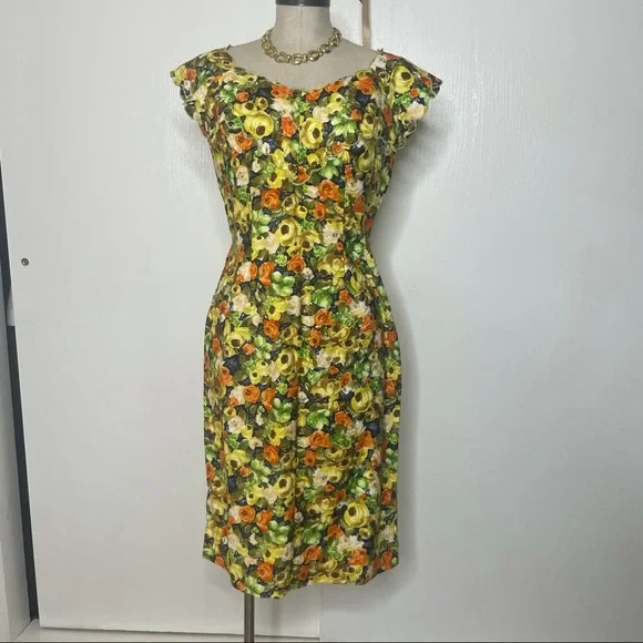 Vintage 1950s Floral Print Wiggler dress Alix of Miami - Picture 1 of 7
